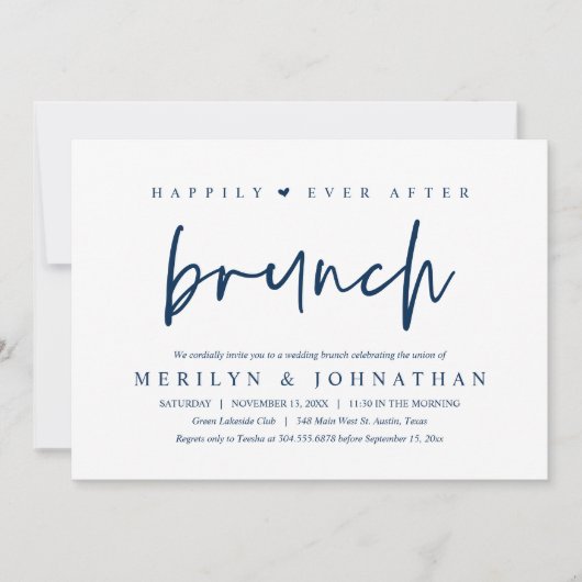 ブランチミニマリストの結婚披露宴の後ずっと幸せに 招待状 (正面)