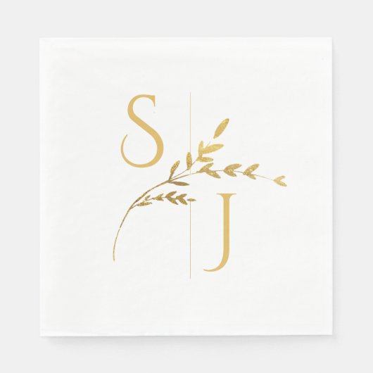 ブランチミニマリストホワイトおよびモダン金ゴールド結婚ズ スタンダードランチョンナプキン (正面)