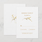 ブランチミニマリスト白と離れ金ゴールド結婚ズ 出欠カード (正面/裏面)