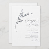 ブランチミニマリスト白離れ銀製結婚品 招待状 (正面/裏面)