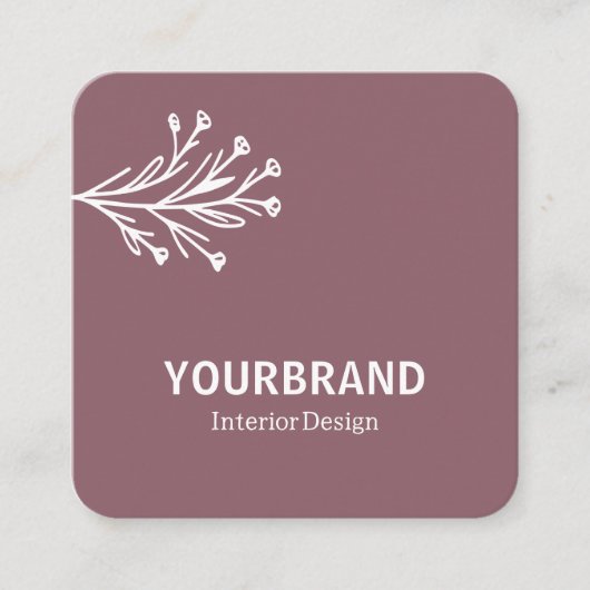 ブランチモダンインテリアデザインほこりっぽいピンク薄紫 スクエア名刺 (正面)
