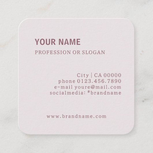 ブランチモダンインテリアデザインほこりっぽいピンク薄紫 スクエア名刺 (裏面)