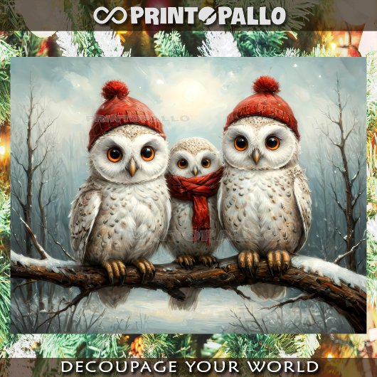 ブランチ上のバームフクロウ幸せなクリスマスファミリー 薄葉紙