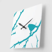 ブランチ上の鳥シルエット_ターコイズ スクエア壁時計 (傾斜)