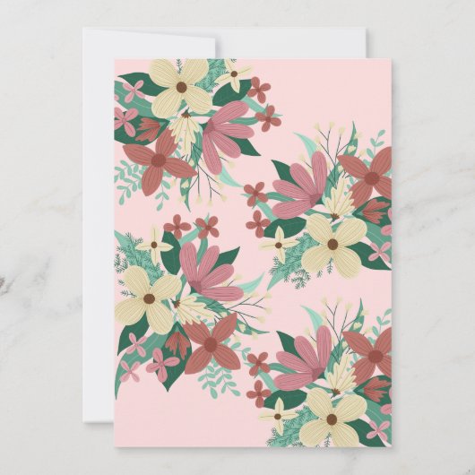 ブランチ卵狩りピンクフローライラストレーションイースター 招待状 (裏面)
