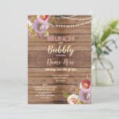 ブランチ及び快活なブライダルシャワーの木製の素朴な招待 招待状 (スタンド正面)