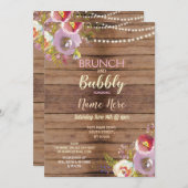 ブランチ及び快活なブライダルシャワーの木製の素朴な招待 招待状 (正面/裏面)