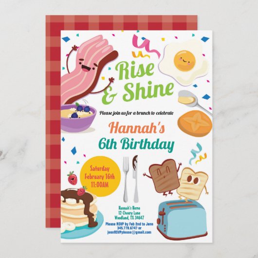 ブランチ朝食の招待状。子供の誕生日 招待状 (正面/裏面)
