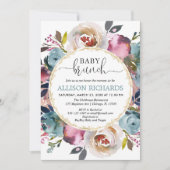 ブランチ赤ちゃん男女兼用シャワー、ティール（緑がかった色）ブルゴーニュ 招待状 (正面)