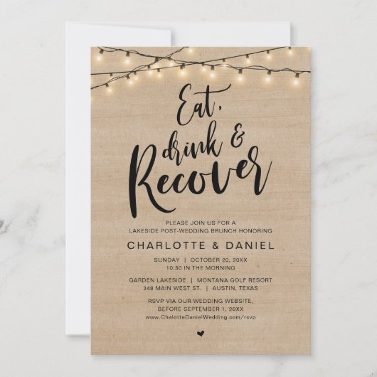 ブランチ食べの後の朝、飲み物と回復 招待状 (正面)