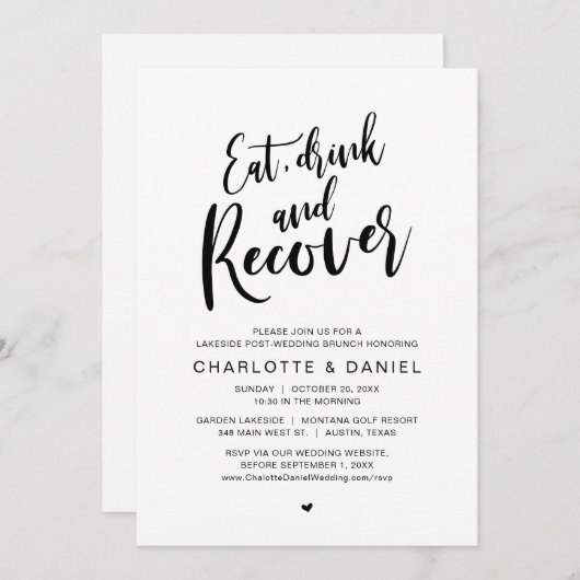 ブランチ食べの後の朝、飲み物と回復 招待状 (正面/裏面)