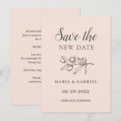 ブランチ オリーブ。モダンでシンプルなピンクの結婚式 変更 セーブザデート (正面/裏面)