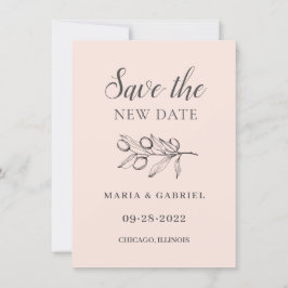 ブランチ オリーブ。モダンでシンプルなピンクの結婚式 変更 セーブザデート