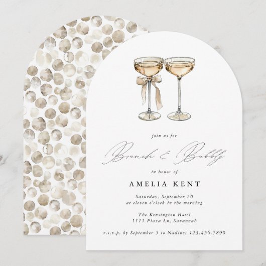 ブランチ&バブリーウォーターカラーシャンパンブライダルシャワー 招待状 (正面/裏面)
