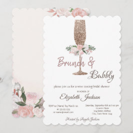 ブランチ&バブリーグリッターワイングラスブライダルシャワー 招待状