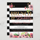 ブランチ&バブリーグリッター白黒ブライダルシャワー 招待状 (正面/裏面)