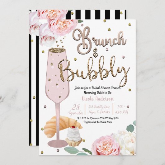 ブランチ&バブリーシャンパンクロワッサンブライダルシャワー 招待状 (正面/裏面)