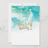 ブランチ&バブリーティール（緑がかった色）金ゴールドブライダルシャワー招待状 招待状 (裏面)