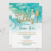 ブランチ&バブリーティール（緑がかった色）金ゴールドブライダルシャワー招待状 招待状 (正面/裏面)