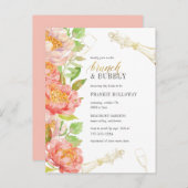 ブランチ&バブリーバラ&金ゴールドグリッターブライダルシャワー インビテーションポストカード (正面/裏面)