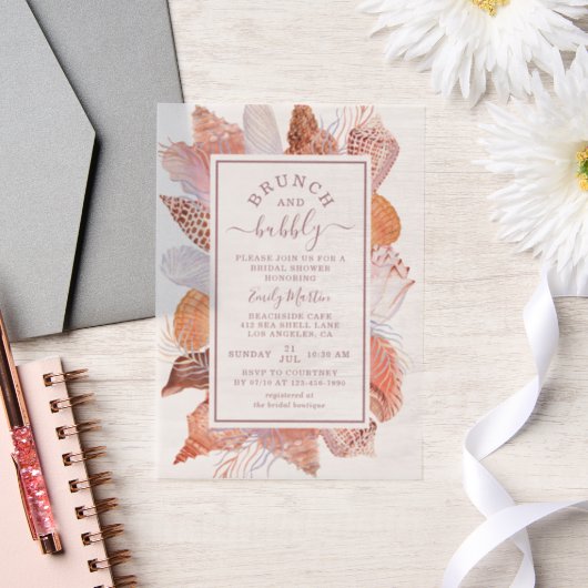 ブランチ&バブリービーチシーシェルブライダルシャワー ベラム紙招待状 (ウェディング)