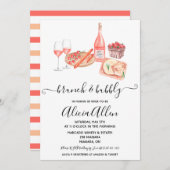 ブランチ&バブリーピクニックワインをテーマにしたブライダルシャワー 招待状 (正面/裏面)