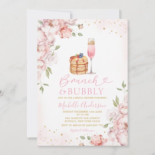 ブランチ&バブリーピンクフローラワインブライダルシャワー 招待状 (正面)