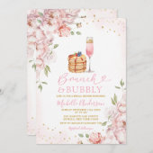 ブランチ&バブリーピンクフローラワインブライダルシャワー 招待状 (正面/裏面)