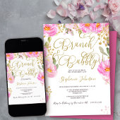 ブランチ&バブリーフローラピンク&金ゴールドブライダルシャワー 招待状