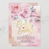 ブランチ&バブリーブライダルシャワーシックフローラフェザー 招待状 (正面/裏面)