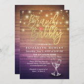 ブランチ&バブリーブライダルシャワーシャンパングラスウッド 招待状 (正面/裏面)