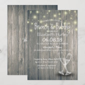 ブランチ&バブリーブライダルシャワーシャンパングラスウッド 招待状 (正面/裏面)