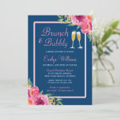 ブランチ&バブリーブライダルシャワーネイビーピンクフローラ 招待状 (スタンド正面)
