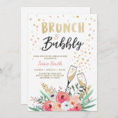 ブランチ&バブリーブライダルシャワーピンク金ゴールド 招待状 (正面/裏面)