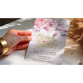 ブランチ&バブリーブライダルシャワーフローラ素朴ウッド 招待状