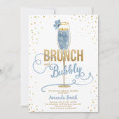 ブランチ&バブリーブライダルシャワーブルー金ゴールドシャンパン 招待状 (正面)