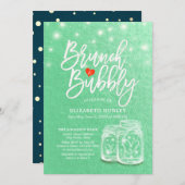 ブランチ&バブリーブライダルシャワーメイスンジャールグリーン金ゴールド 招待状 (正面/裏面)