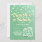 ブランチ&バブリーブライダルシャワーメイスンジャールグリーン金ゴールド 招待状 (正面)