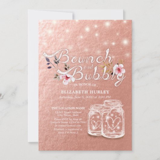 ブランチ&バブリーブライダルシャワーメイソンジャースバラ金ゴールド 招待状 (正面)