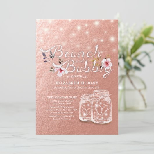 ブランチ&バブリーブライダルシャワーメイソンジャースバラ金ゴールド 招待状 (スタンド正面)