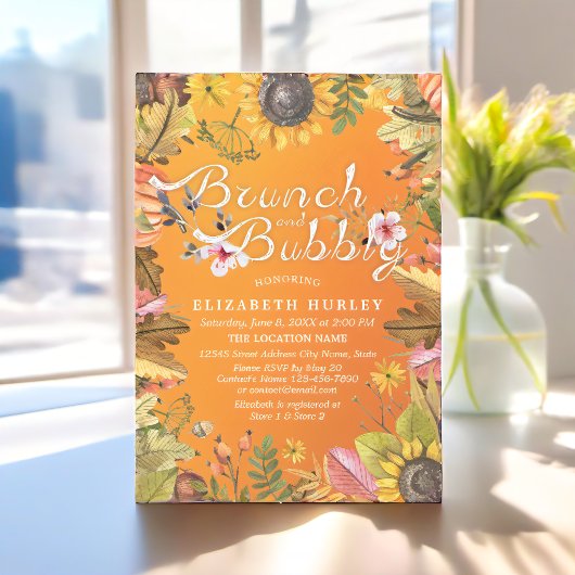 ブランチ&バブリーブライダルシャワーメープル葉パンプキン 招待状