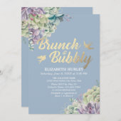 ブランチ&バブリーブライダルシャワー水色多肉質 招待状 (正面/裏面)