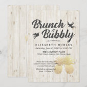 ブランチ&バブリーブライダルシャワー金ゴールドパイナップルウッド 招待状 (正面/裏面)