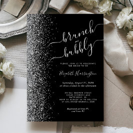 ブランチ&バブリーブラックシルバーグリッターブライダルシャワー 招待状