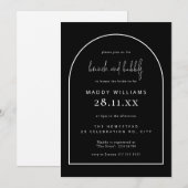 ブランチ&バブリーブラックミニマリストアーチブライダル 招待状 (正面/裏面)