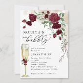 ブランチ&バブリーブルゴーニュバラつる植物ブライダルシャワー 招待状 (正面)