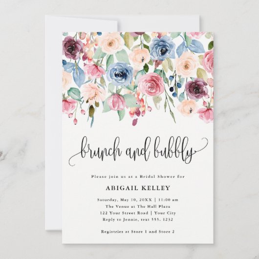 ブランチ&バブリー水カラーフラワーズブライダルシャワー 招待状 (正面)