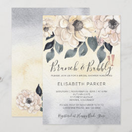 ブランチ&バブリー水カラーフローラブライダルシャワー 招待状