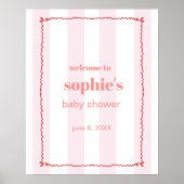 ブランチ&バブリー赤とピンクの波状ウェルカムサイン ポスター (正面)