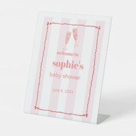 ブランチ&バブリー赤とピンクの波状ウェルカムサイン 台座サイン